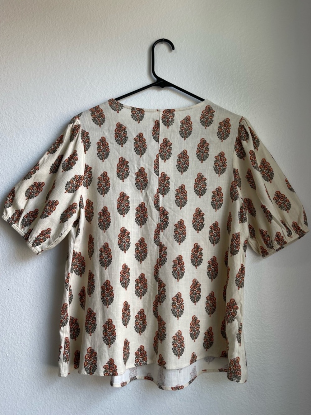 Wonderly Cream Peasant Top with Rust Floral‎ Motif Cottagecore Boho Size M - Picture 7 of 11